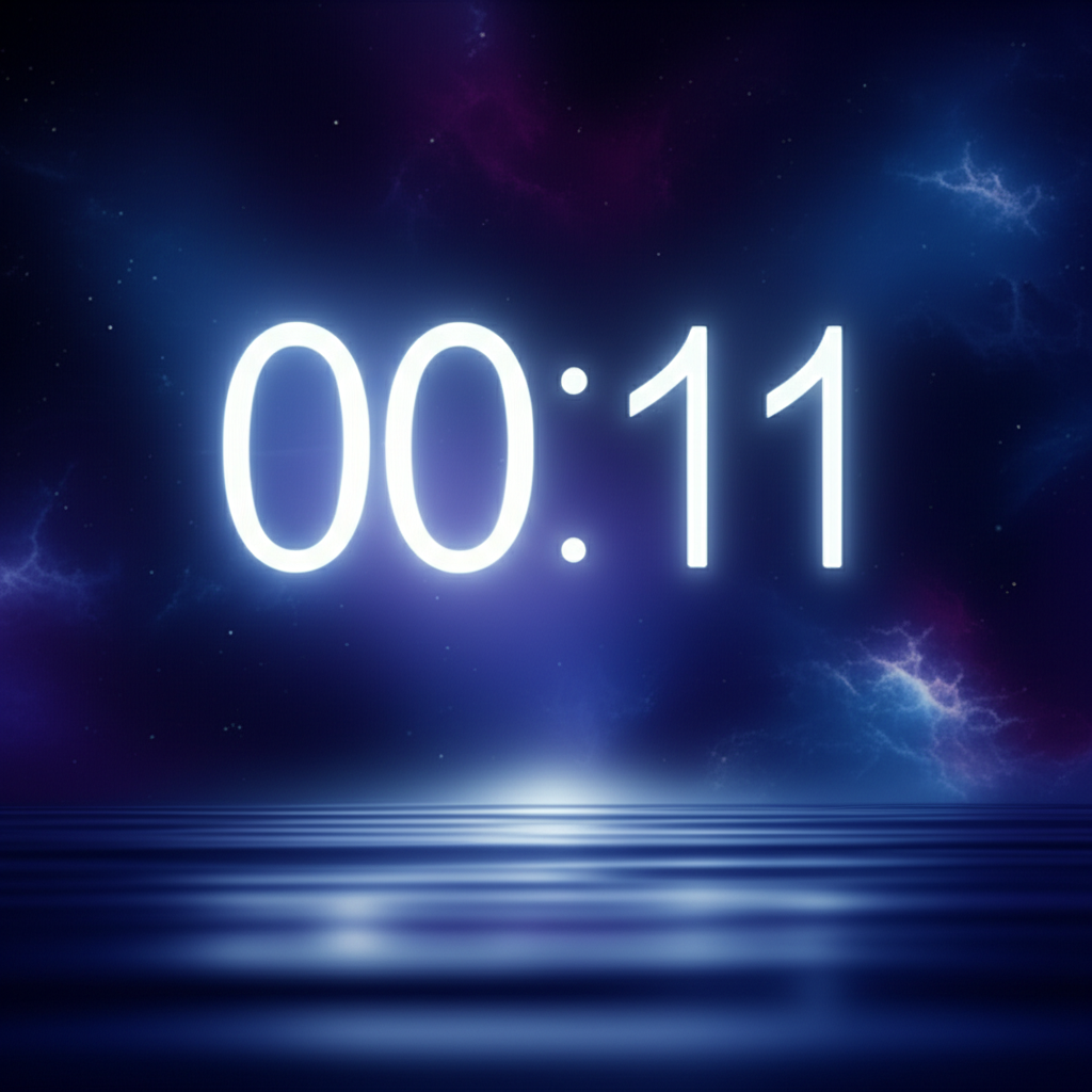 Загадочные светящиеся цифры, показывающие 0011 на часах значение как знак Вселенной.