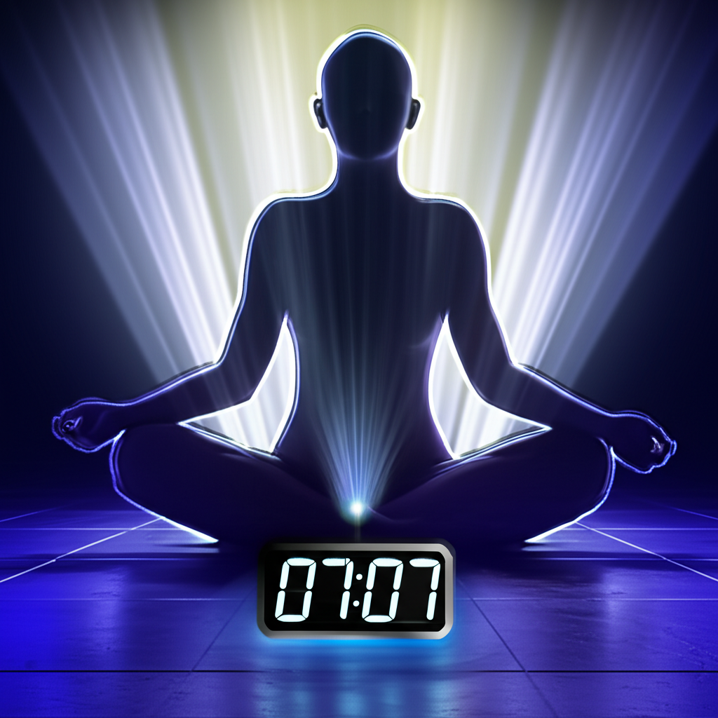 Задумчивый человек видит на часах 07 07 ангельская нумерология как символ духовного послания.