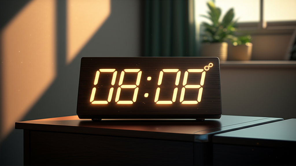 Современные цифровые часы, на которых видно 08 08 на часах значение, как символ баланса и финансовых возможностей.