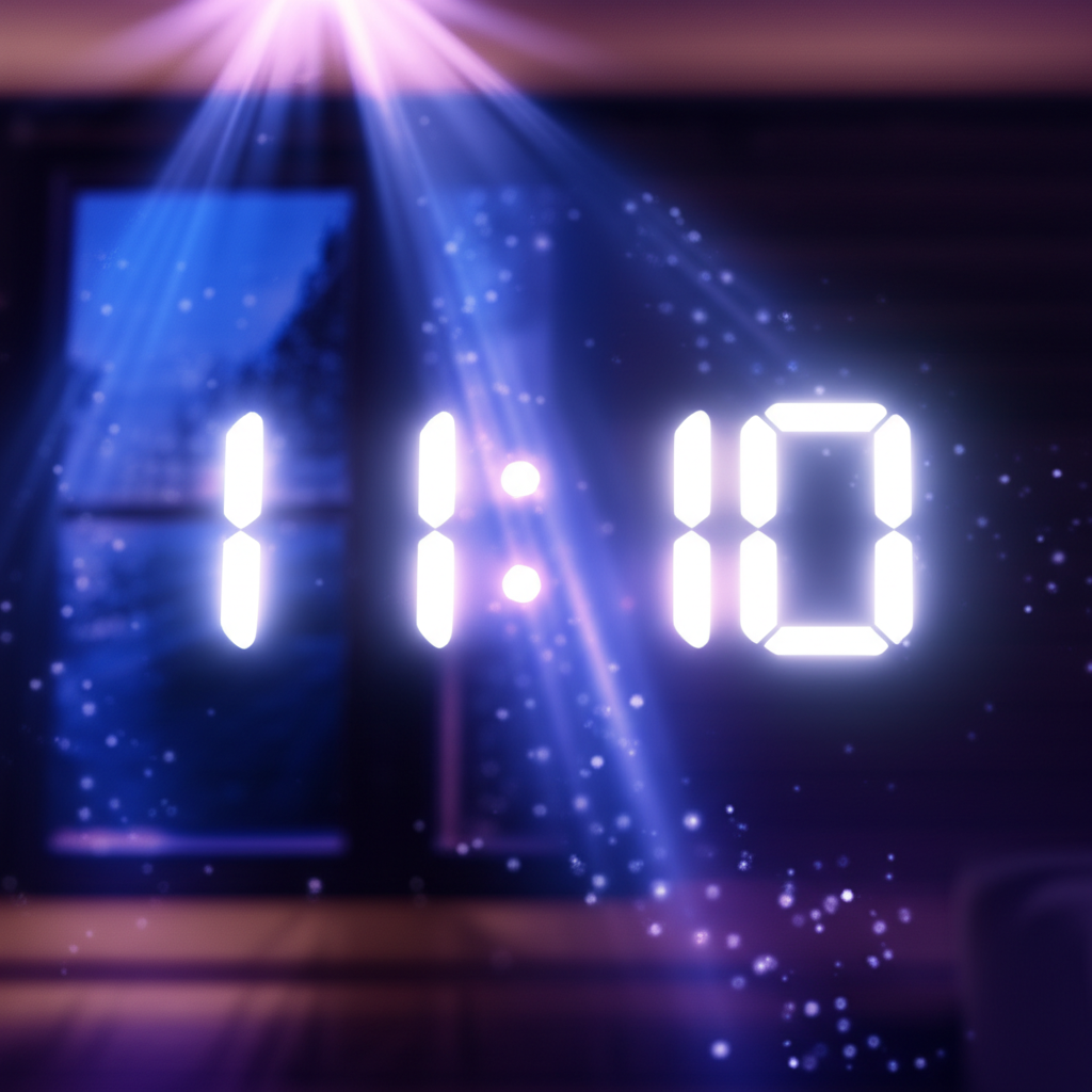 Цифровые часы показывают время 11 10 на часах, символизируя духовное послание.