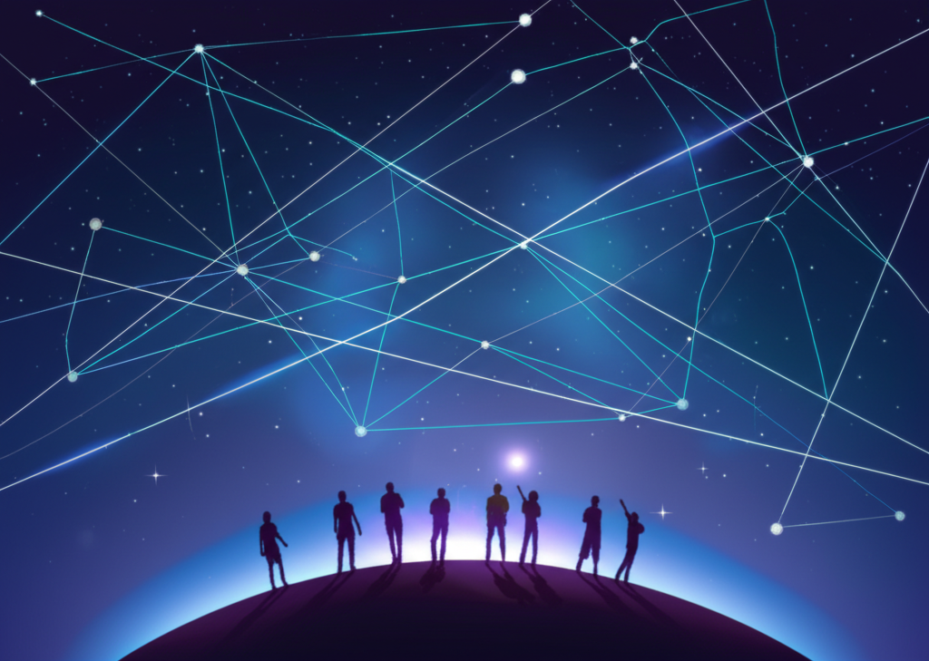 Схематичное изображение людей и созвездий, которое иллюстрирует, 11 дом в астрологии за что отвечает.