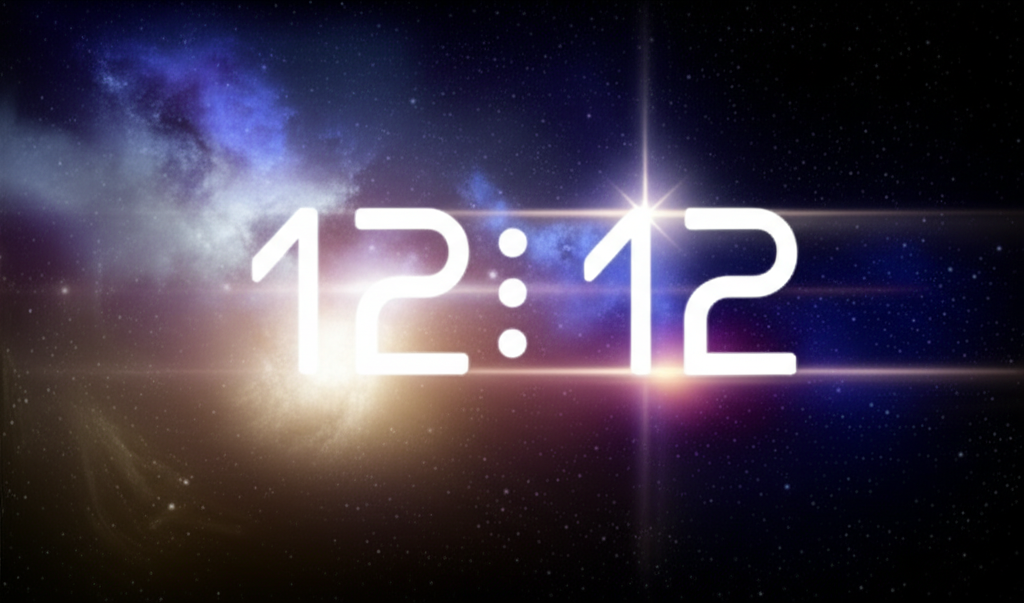 Цифровые часы показывают 12:12 на фоне космического неба, раскрывая, 12 12 что означает этот символ.