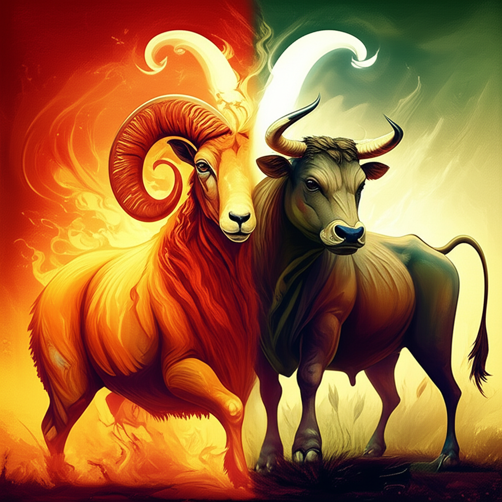 20 апреля знак зодиака на стыке Овна и Тельца в виде стилизованного изображения барана и быка