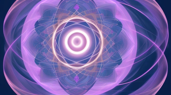 Абстрактное изображение числа 9, символизирующего 2025 год нумерология, окруженного потоками света и трансформирующимися элементами, на фоне гармоничной палитры.