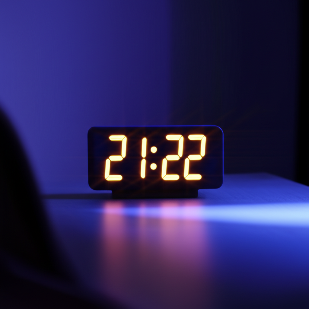 Цифровые часы показывают время, раскрывая 21 22 на часах значение.