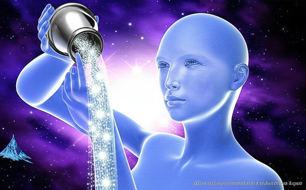 Интеллектуальный и гуманистический 21 января знак зодиака Водолей, представленный в виде космической фигуры.