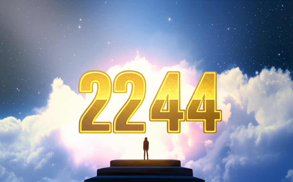 Визуальное представление послания 2244 ангельская нумерология: светящиеся цифры как символ божественного руководства.
