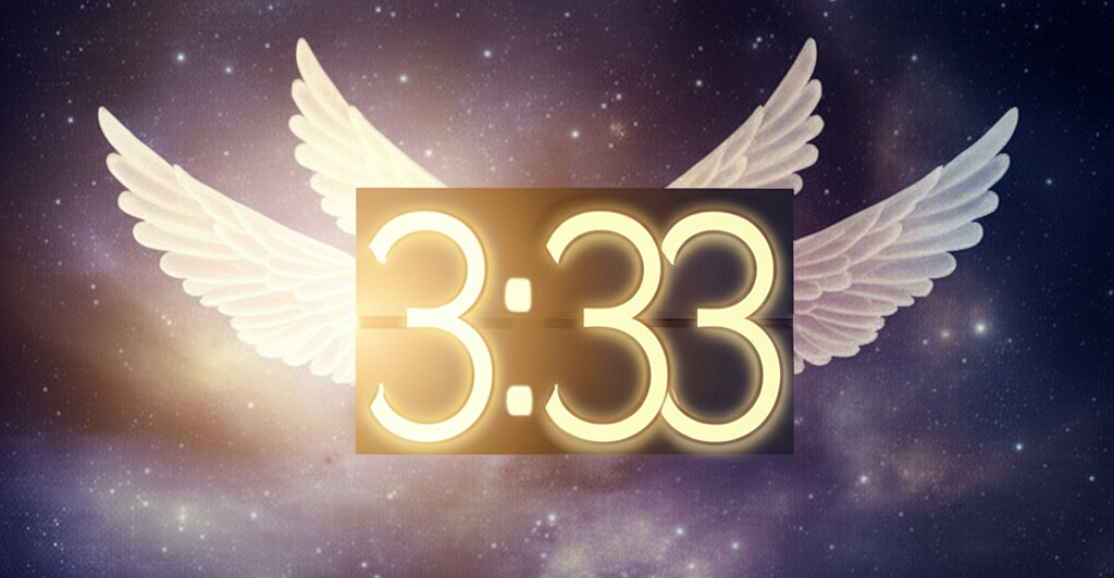 Светящиеся цифры на цифровых часах показывают время 3:33, раскрывая 333 на часах значение как символ гармонии.