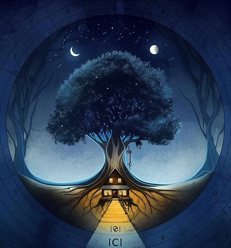 Схематичное изображение натальной карты, где ярко выделен 4 дом в астрологии