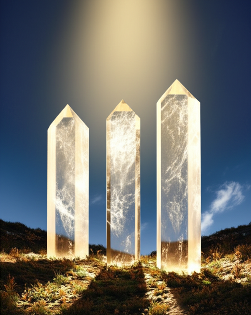 Божественная защита и стабильность: 444 ангельская нумерология значение на фоне четырех светящихся колонн.