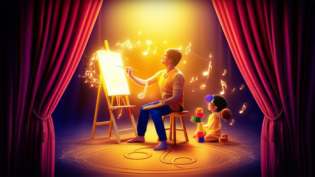 Символическое изображение того, за что 5 дом в астрологии отвечает за: сцена, творчество, любовь и дети.