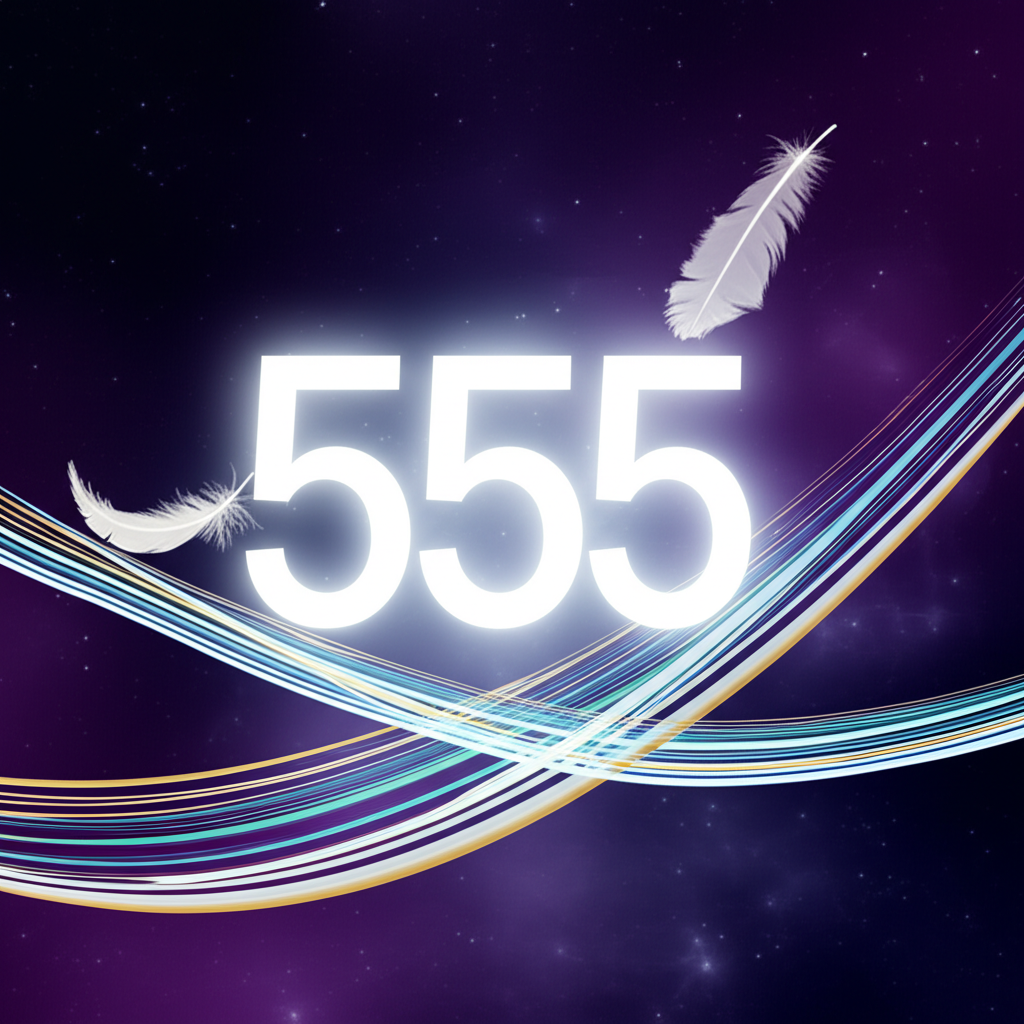 Символическое изображение 555 английская нумерология в виде светящихся цифр на космическом фоне, символизирующих перемены.