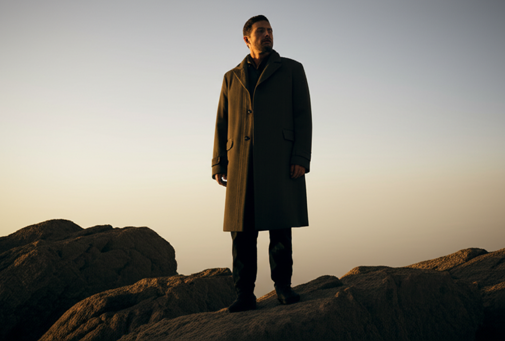 Серьезный и целеустремленный 8 января знак зодиака мужчина Козерог на вершине горы.