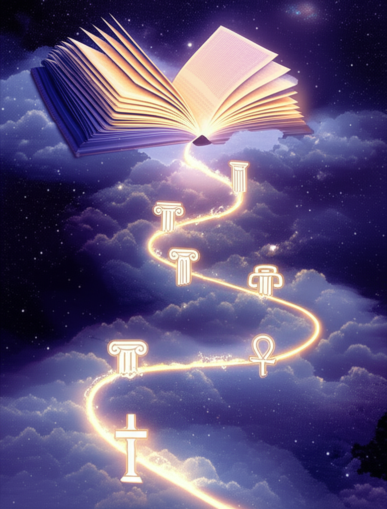 Символическое изображение, иллюстрирующее 9 дом в астрологии за что отвечает через книгу знаний и путь к звездам.