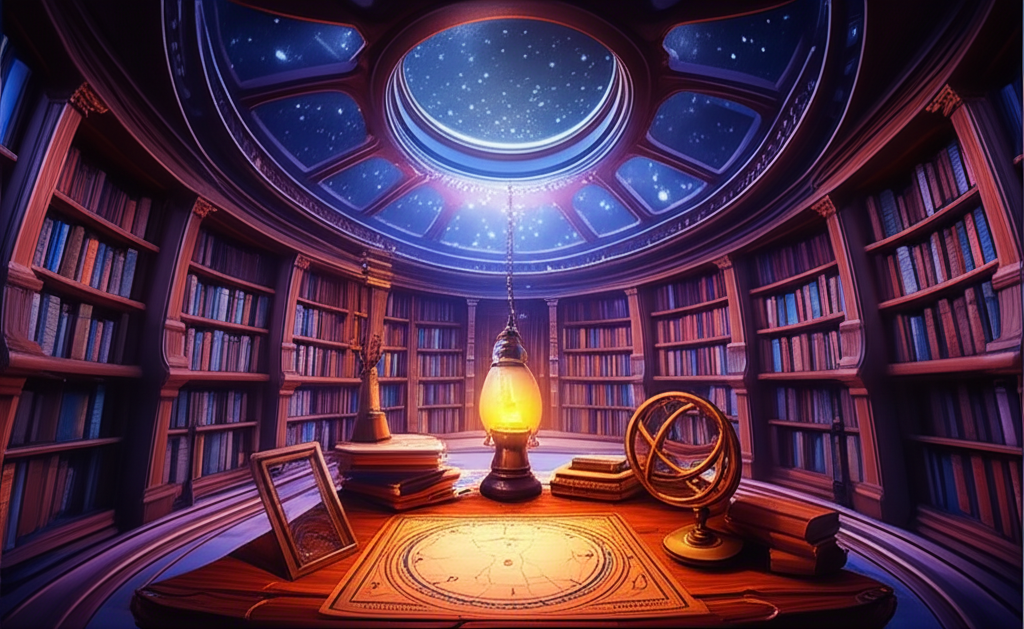 Символическое изображение показывающее, 9 дом в натальной карте за что отвечает, с элементами путешествий и знаний.