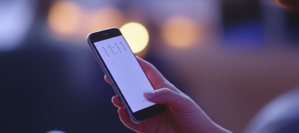 Человек видит на телефоне ангельские цифры 11:11, символ нового начала.