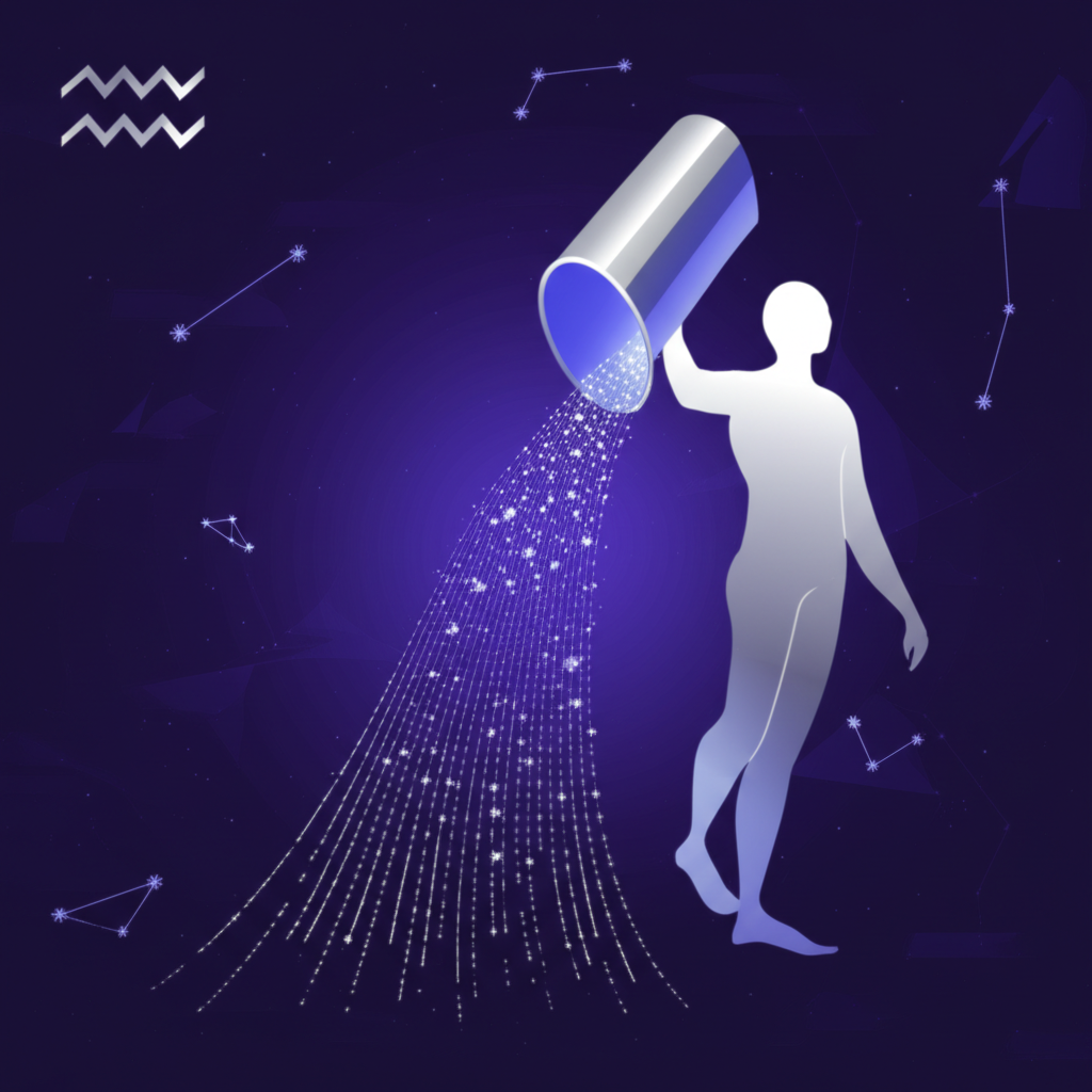 Символическое изображение aquarius знак зодиака в виде потоков энергии и информации.