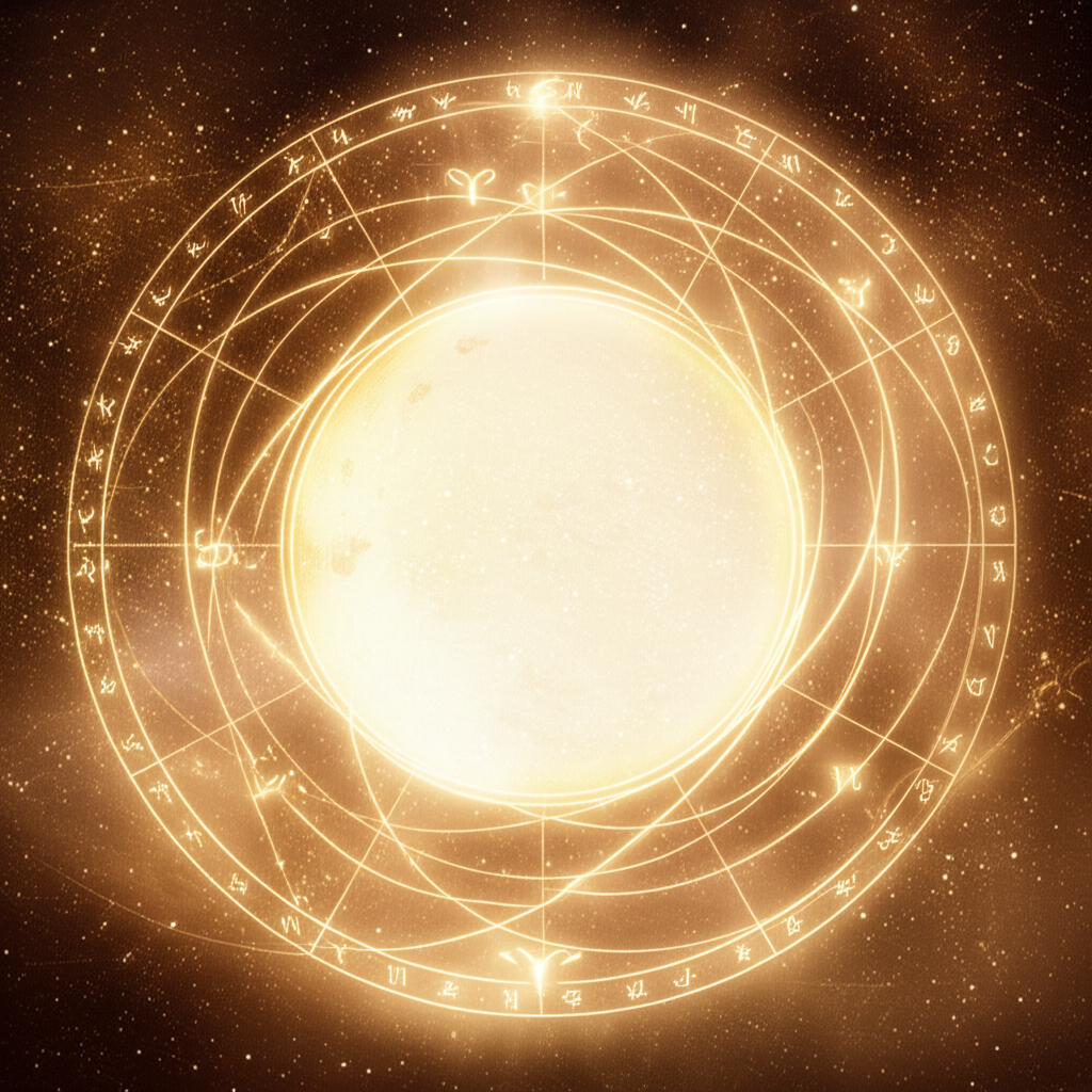 Мистическое изображение Венеры на фоне астрологической карты с линиями аспектов, символизирующее влияние аспектов венеры в астрологии любовь на отношения.