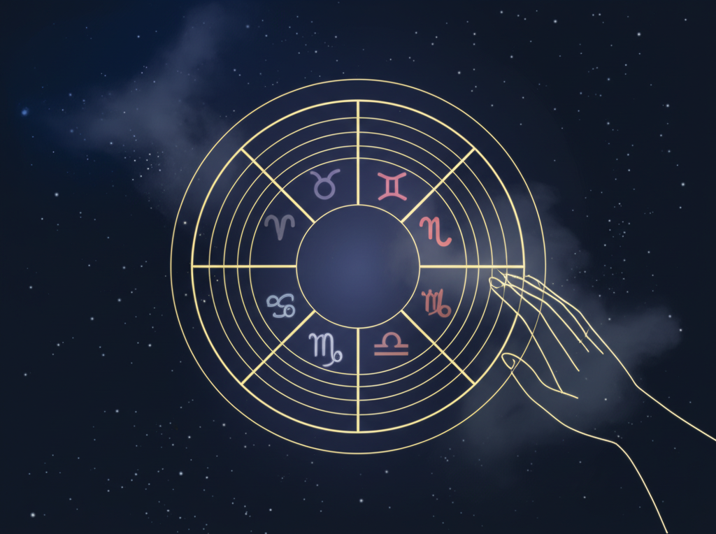 Современная и стильная астролайн натальная карта с планетами и знаками зодиака