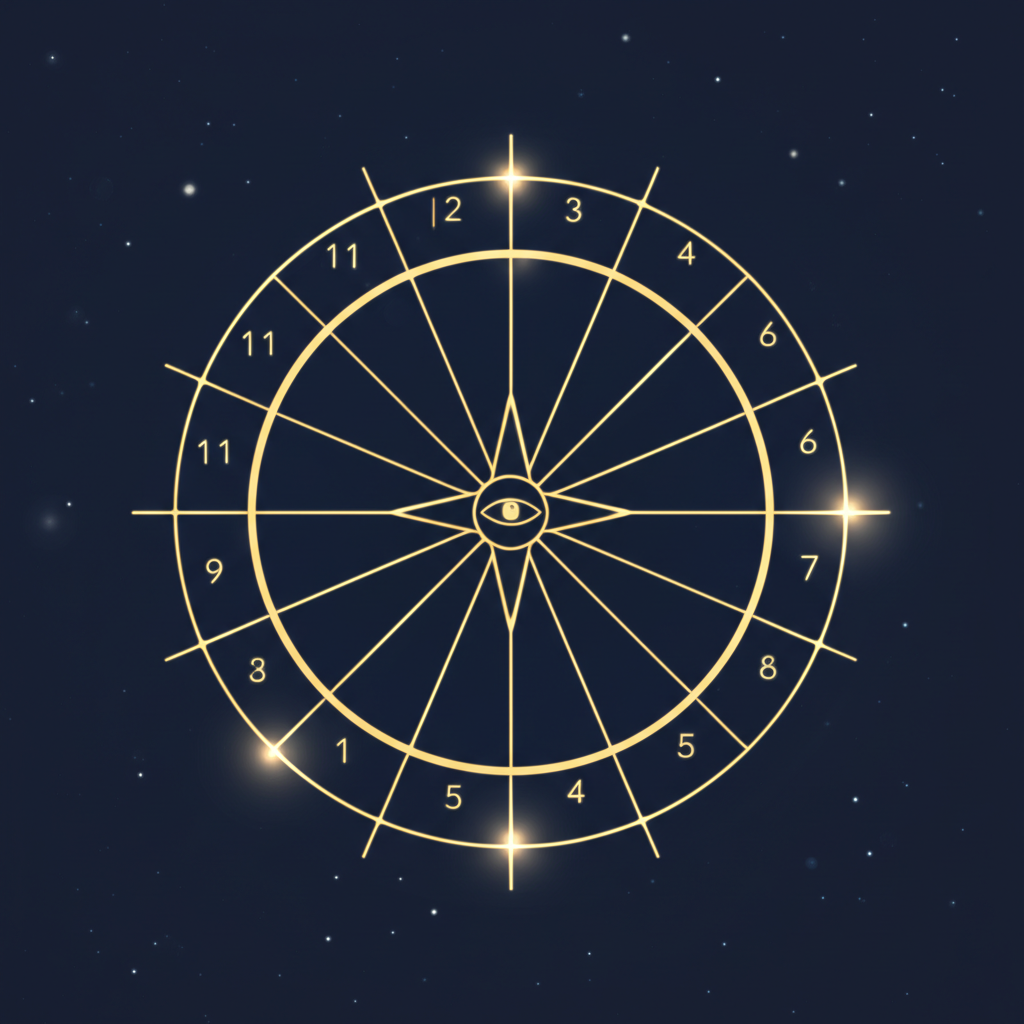 Схематичное изображение, которое иллюстрирует астрологические дома в натальной карте
