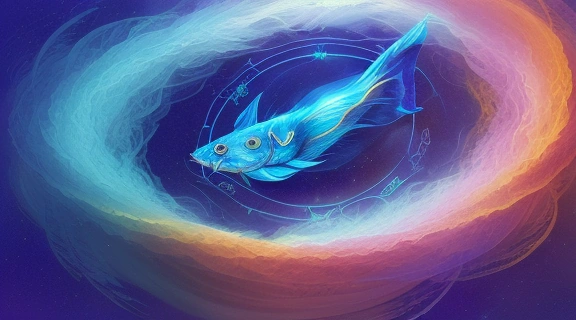 Визуализация трансформационных Астрологических событий марта, показывающая переход от интроспективных энергий Рыб к динамичным импульсам Овна на фоне космического пейзажа.