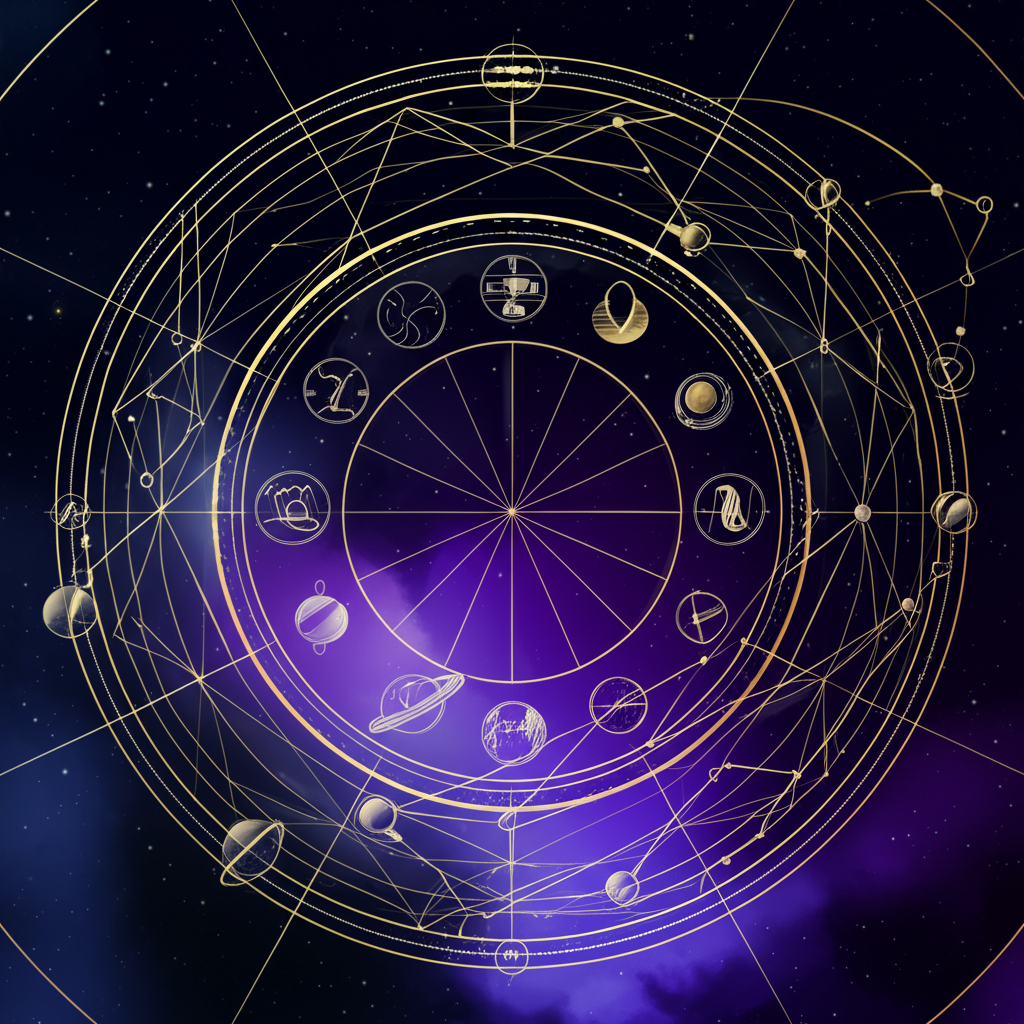 Светящаяся карта звездного неба, которая иллюстрирует детальный астрологический прогноз