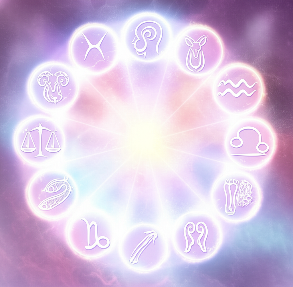 Астрология и здоровье по знакам зодиака: иллюстрация, где каждый знак зодиака связан с определенной частью тела и элементами здоровья.