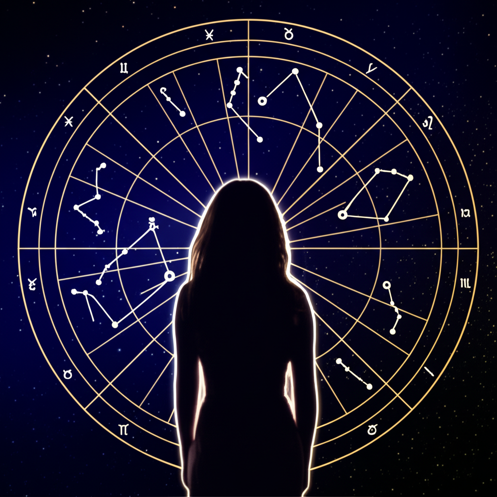 Символическое изображение, где астрология как инструмент самопознания помогает человеку увидеть свою внутреннюю вселенную.