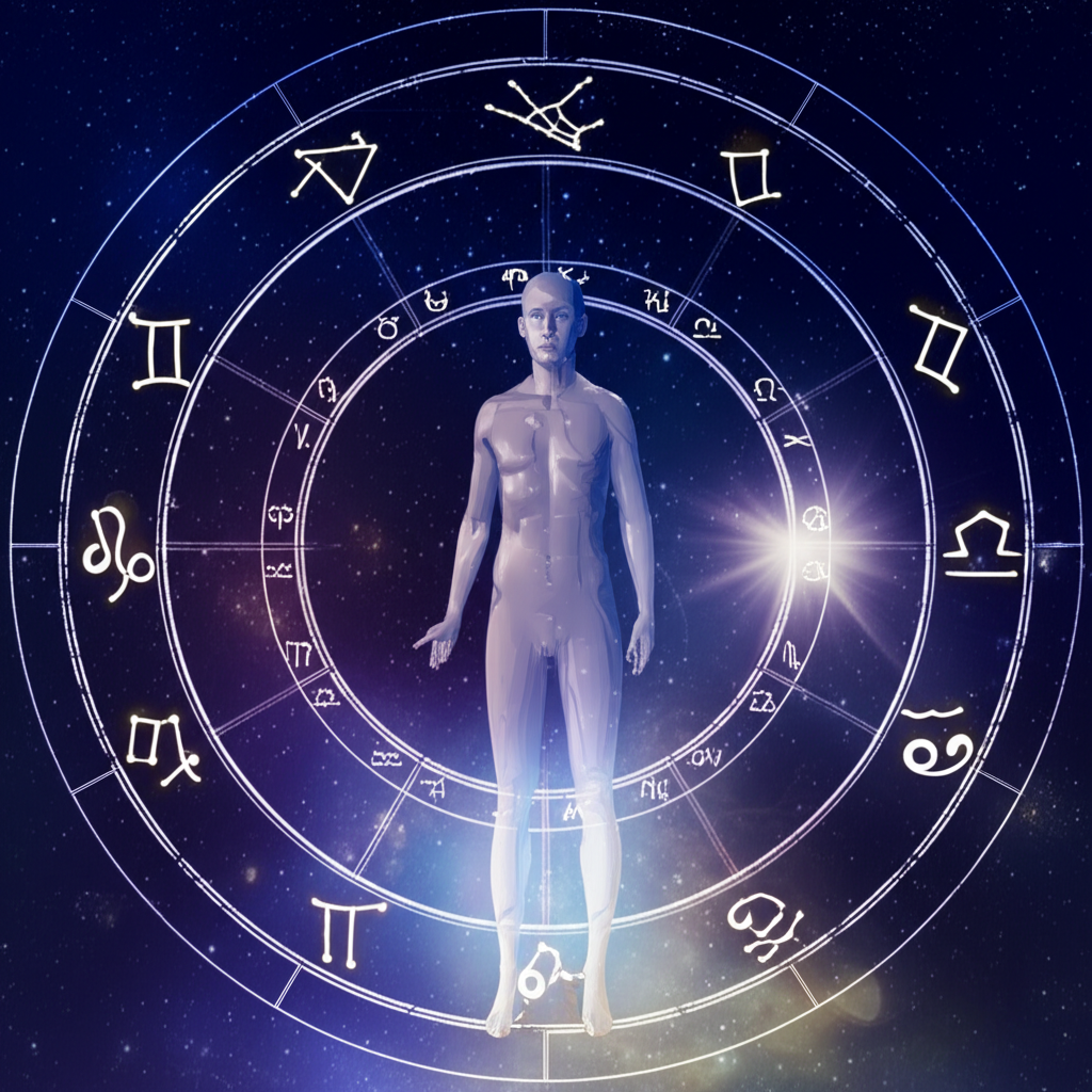 Детальная натальная карта, показывающая асцендент знака зодиака.