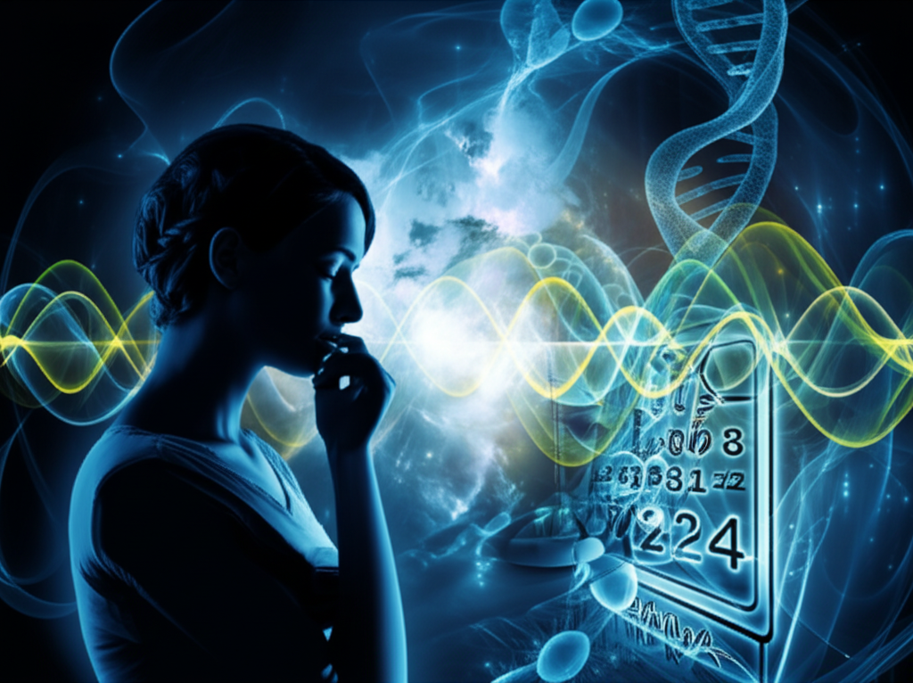 Иллюстрация, изображающая концепцию биоритмов по дате рождения в виде трех разноцветных синусоидальных волн, исходящих из даты на календаре и символизирующих физический, эмоциональный и интеллектуальный циклы человека.