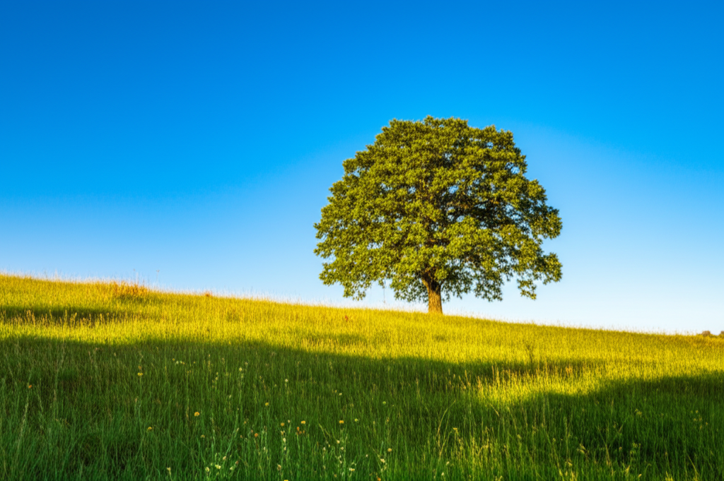 Солнечный холмистый ландшафт, иллюстрирующий благоприятное положение участка для строительства.