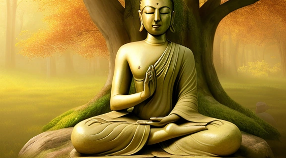 Изображение медитирующего Будды под деревом Бодхи, символизирующего просветление.