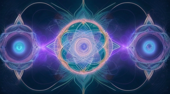 Иллюстрация, символизирующая гармоничное слияние принципов Буддизм и наука, изображающая медитирующую фигуру и нейронные сети.