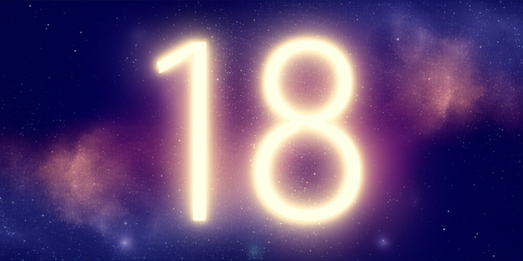 Загадочные числа повторяющиеся 18, светящиеся на фоне космического пейзажа