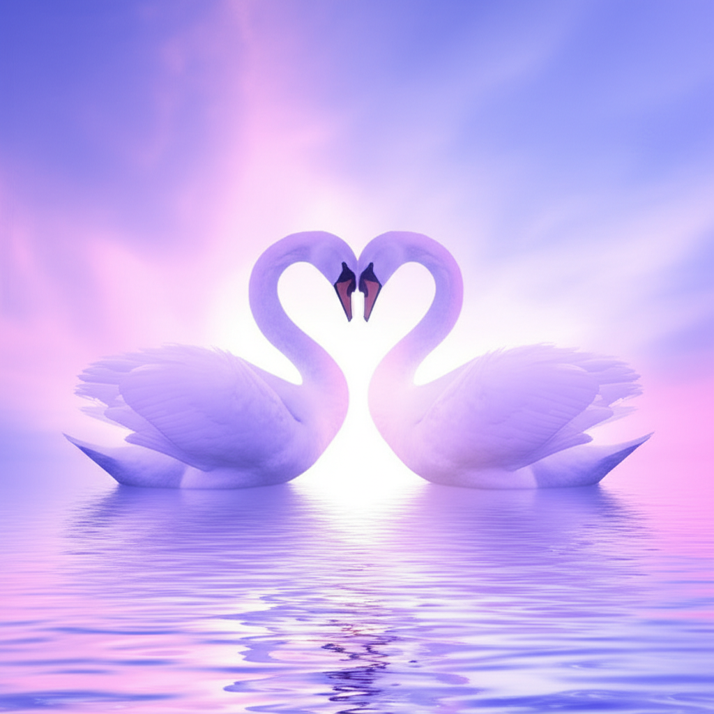 Две фигуры лебедей, символизирующие гармонию и партнерство — ключевое значение, которое несет число 2 в нумерологии.