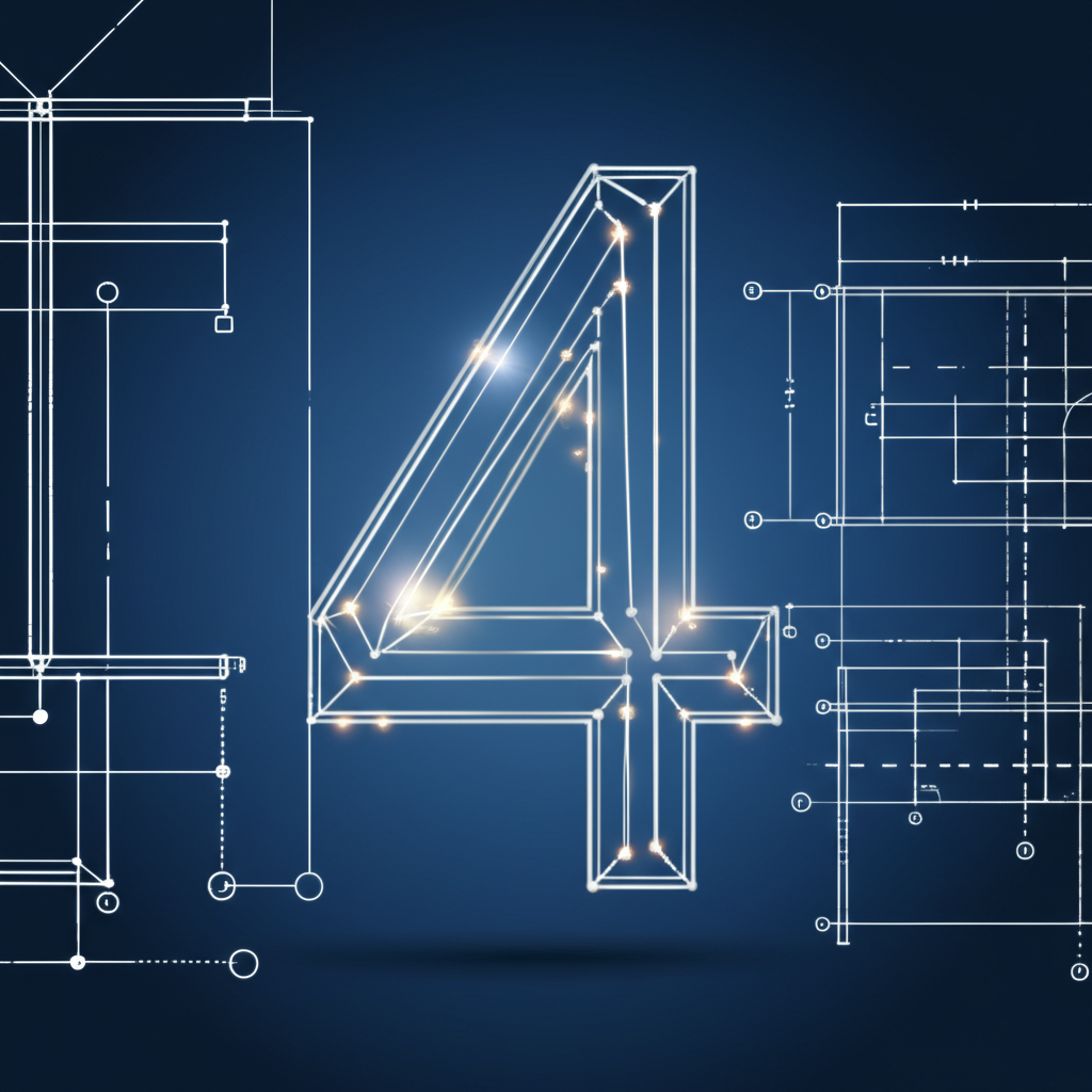 Символическое изображение концепции число реализации 4: чертежи, порядок и структура.
