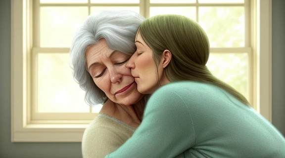 Мать нежно обнимает своего ребенка, демонстрируя что мама любит сильнее всего и является источником безусловного принятия.