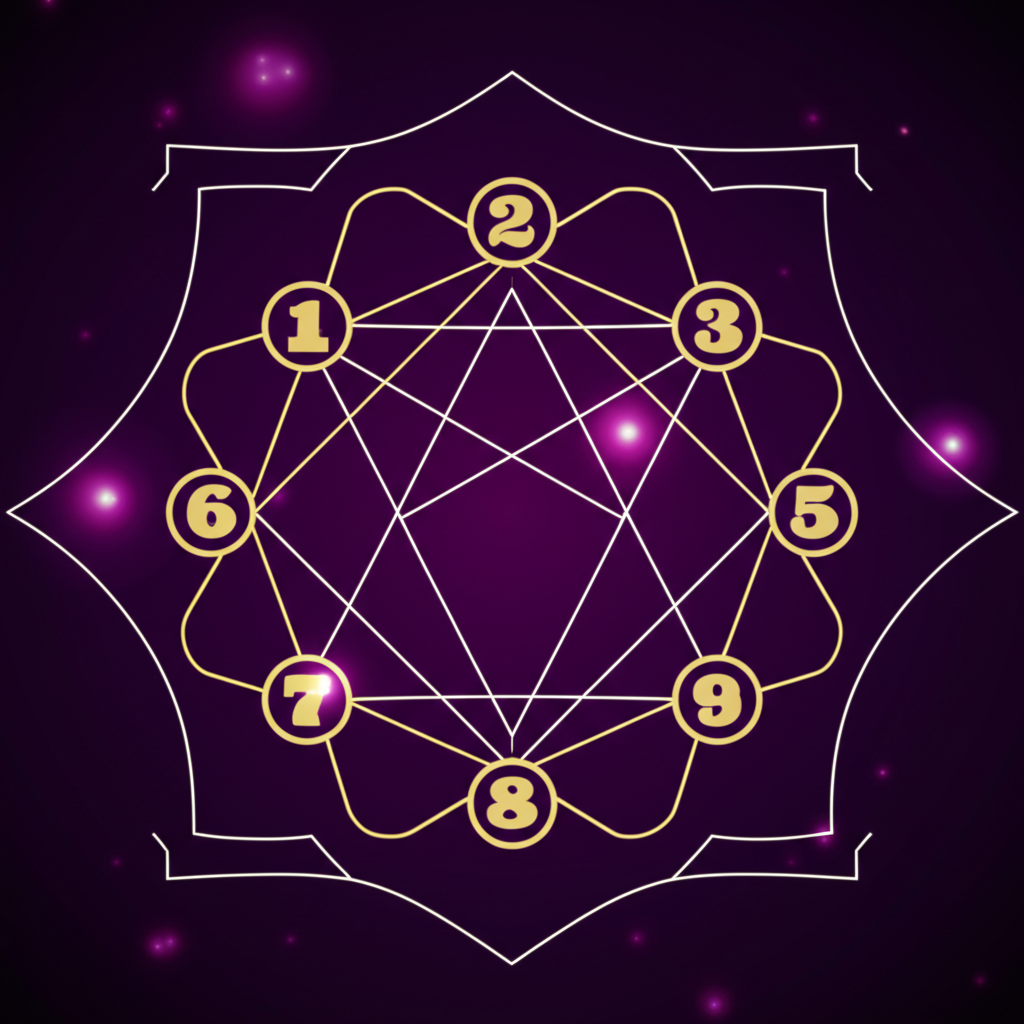 Схематическое изображение, где показано что обозначают цифры нумерология в контексте космической гармонии.