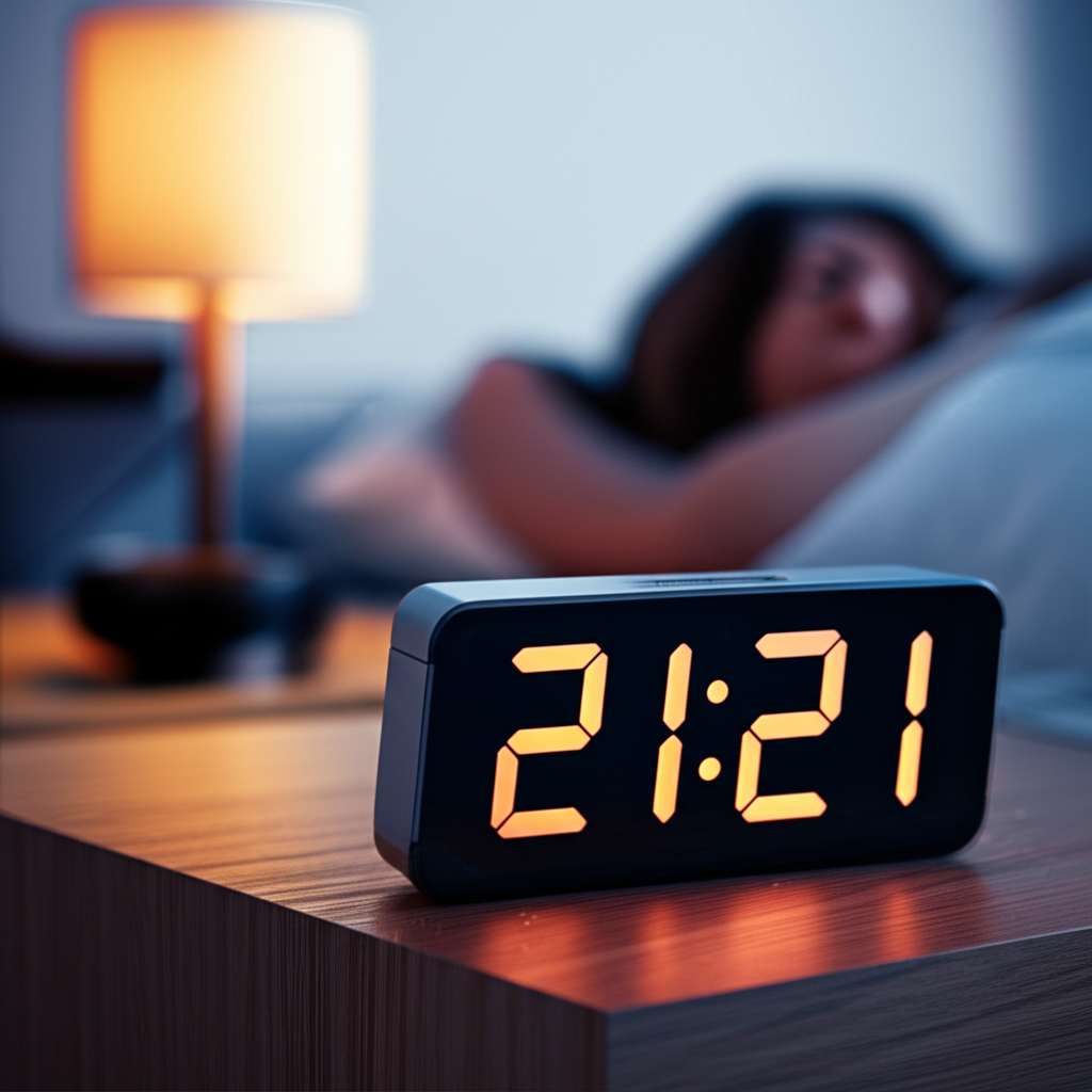 Цифровые часы, на которых светится время, что означает 21 21 на часах в мистической атмосфере.