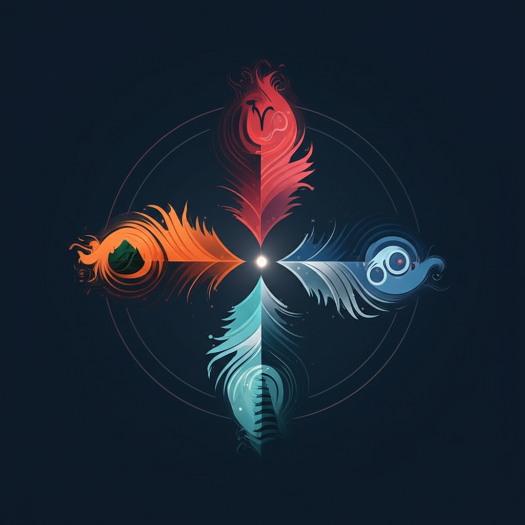 Астрологическое колесо, иллюстрирующее что такое кардинальные знаки: Овен, Рак, Весы, Козерог.