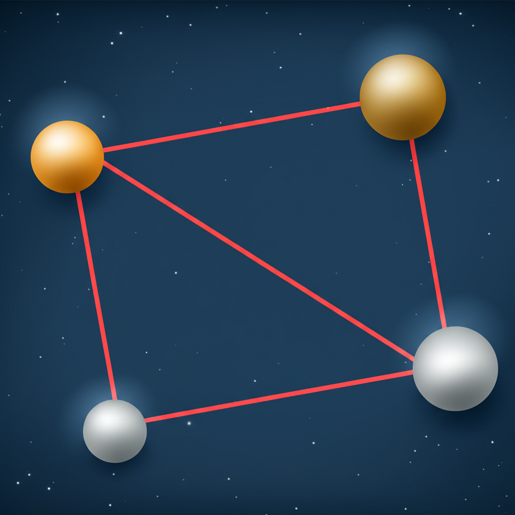 Абстрактное изображение, которое иллюстрирует что такое квадратура в астрологии через две планеты под углом 90 градусов.