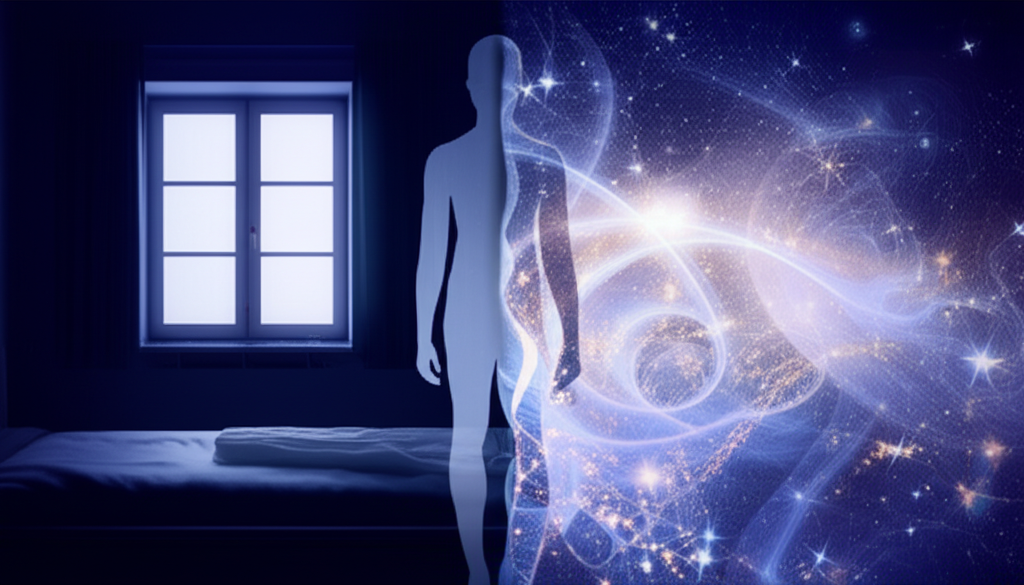 Абстрактное изображение, иллюстрирующее, что такое парасомния: силуэт человека на границе сна и реальности.