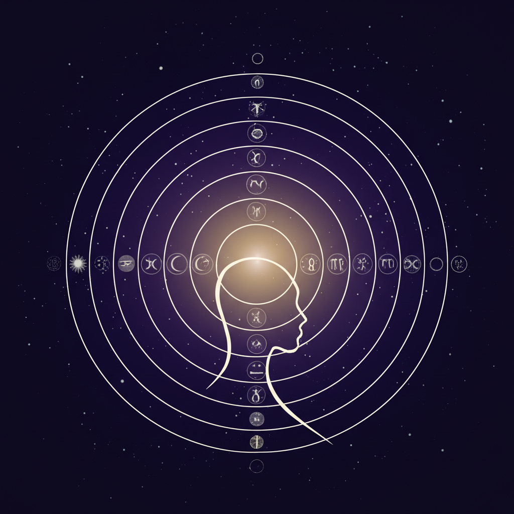Символическое изображение, объясняющее что такое прогрессии в астрологии на фоне звездного неба.