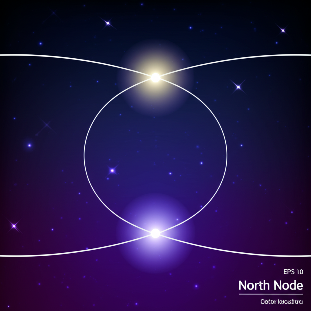 Абстрактная схема, объясняющая что такое Северный узел и Южный узел на фоне космоса.