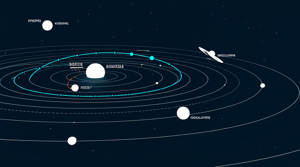 Схематичная иллюстрация, объясняющая что такое собственное положение планет через сравнение реальной и усредненной орбит.