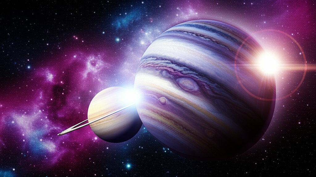 Визуализация, которая наглядно показывает, что такое соединение планет в космическом пространстве.