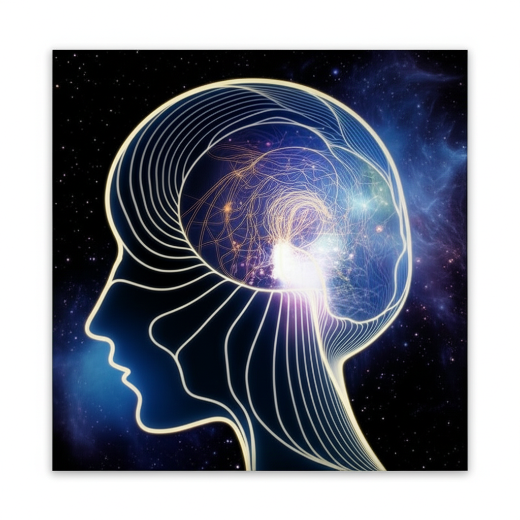 Абстрактная иллюстрация, показывающая, что такое сон: мозг в процессе восстановления и обработки информации.