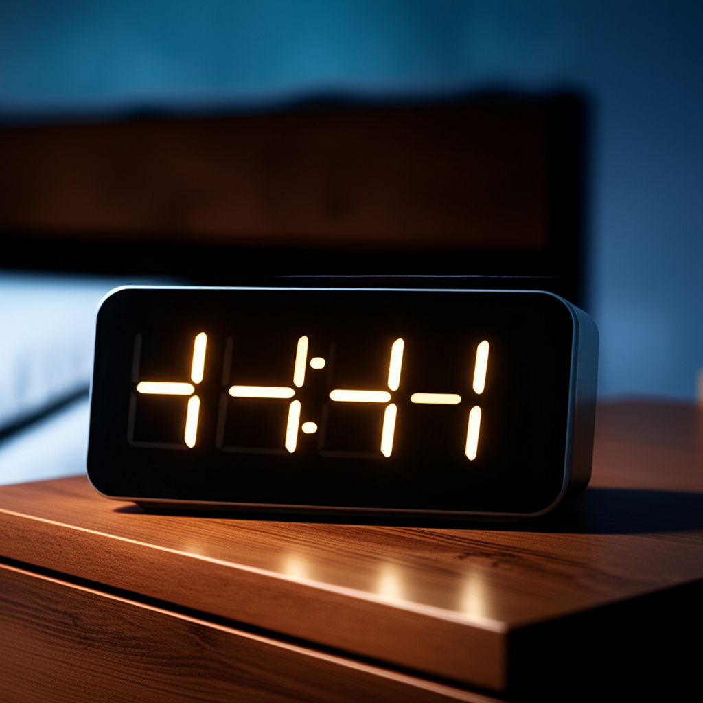 Человек смотрит на цифровые часы, чтобы понять, что значит если видишь одинаковые цифры на часах