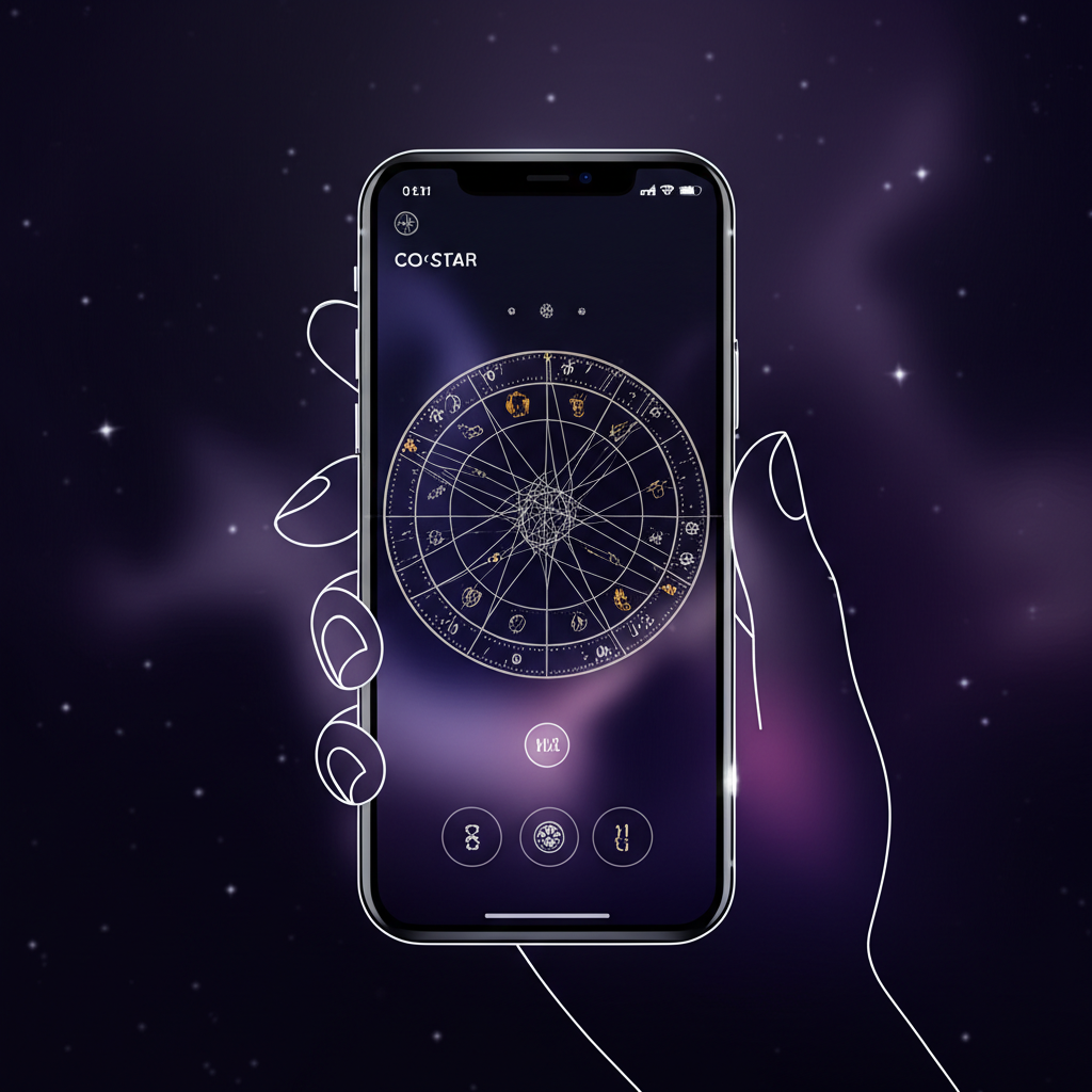 Детальная натальная карта в co-star приложение на экране смартфона.