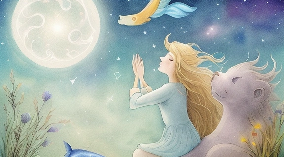 Группа детей разных возрастов, играющих под звездным небом, символизируя каждый знак зодиака, что является отличной иллюстрацией к теме Детский гороскоп.